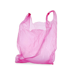 One pink plastic bag isolated on white