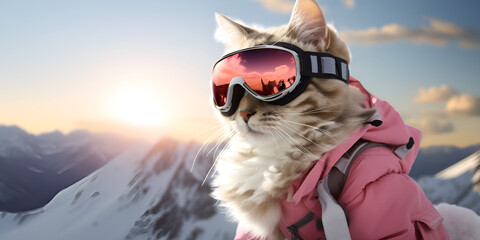 A Cat wearing VR glasses mammal animal pet,Virtual Whiskers: Cat Wearing VR Glasses in Playful Adventure,Tech-Savvy Kitty: Adorable Cat Rocking VR Glasses - obrazy, fototapety, plakaty