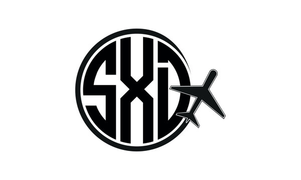 SXD three initial letter circle tour & travel agency logo design vector template. hajj  umrah agency, abstract, wordmark, business, monogram, minimalist, brand, company, flat, tourism agency, tourist 