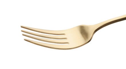 One shiny golden fork isolated on white, closeup