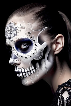 Painting of a Bone Beauty, Sugar Sketched Symphony, Chiseled Elegance in Shadowplay, Haunting Haute Couture, Morticia's Muse on the Runway.