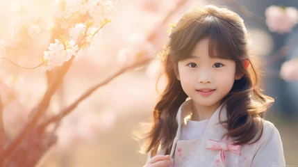 Gordijnen 桜と女の子ポートレイト Portrait of girl in cherry blossom © kyo