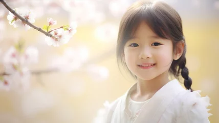 Foto op Plexiglas 桜と女の子ポートレイト Portrait of girl in cherry blossom © kyo