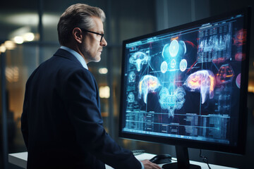 Obraz premium An AI-powered medical diagnostic system analyzing medical images, demonstrating the potential of artificial intelligence in healthcare. Concept of diagnostic intelligence. Generative Ai.