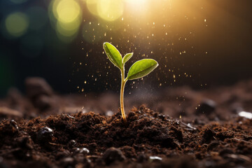 A seedling breaking through the soil, representing the germination of novel concepts and the growth of innovative ideas. Concept of conceptual germination. Generative Ai.