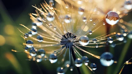  dew drops in dandelion seeds, macro shot © David Kreuzberg