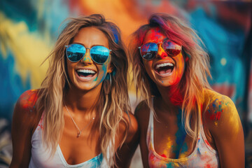 Best friends girls in holly colors having fun