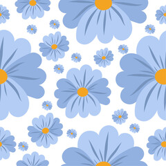 Vector sky blue flowers pattern on isolated background. Pastel sky blue flowers. For textiles, wallpaper, packaging paper.