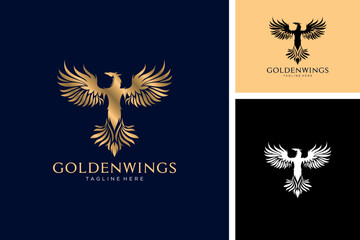 Golden wings majestic phoenix bird logo design