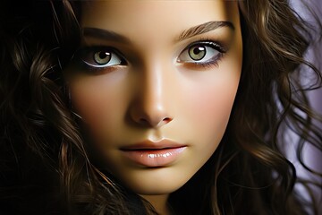 Fototapeta premium Makeup FacePerfect Girl's Beautiful make-up active constructed up face facial facing eye smoky girl lip look model honed portrait professional sensuality skin style amazing background beauty black