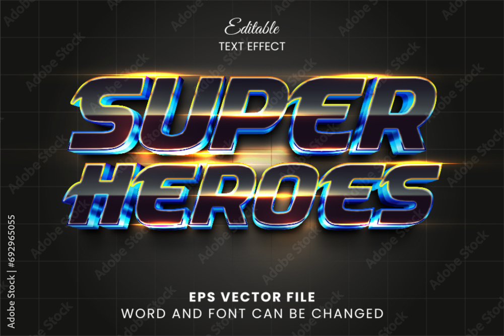 Poster super heroes 3d editable vector text effect