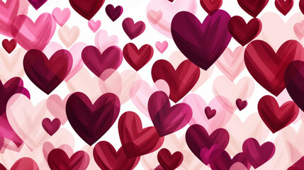 Valentine’s Day Background with colorful hearts with various shades of pink and red.