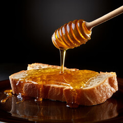 Pouring fresh honey on bread slices