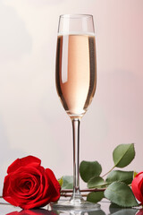Champagne glasses and red roses, Valentine's day concept