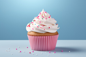 Delicious Cupcakes for party on blurred background
