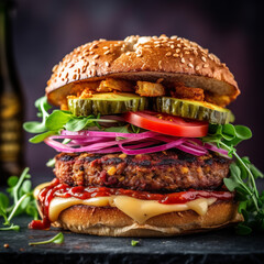 Fresh tasty meat free vegetarian burger made from organic ingredients close up