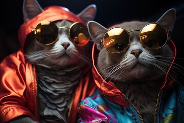cute cat disco glitter rapper - obrazy, fototapety, plakaty