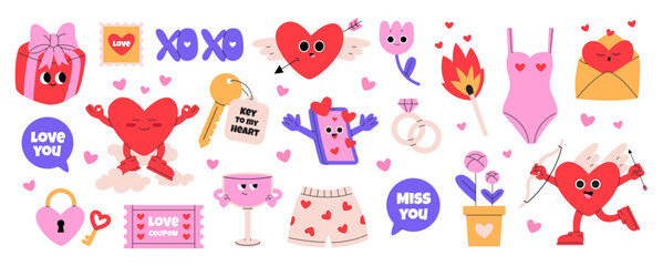 Cute set of romantic valentines day elements