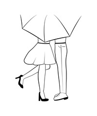 Hand drawn illustration with legs of couple in love poster with a vector illustration of a dancing couple legs on a date
