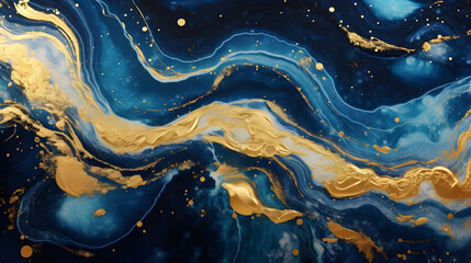 The Starry Night. Swirls of marble and the ripples of agate. Natural pattern. Abstract fantasia with golden powder. Extra special and luxurious background. generative AI. - obrazy, fototapety, plakaty