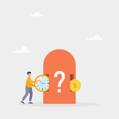 Time investment to earn money, side hustle or income, long term investment, retirement or mutual fund. The guy exchanges time for money. Vector illustration.
