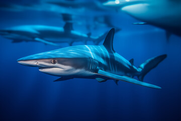 Fototapeta premium blue sharks dancing elegantly in a current