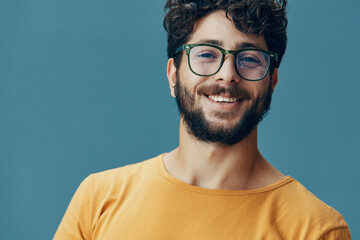 Guy adult looking person smile happy portrait men expression happiness young face - obrazy, fototapety, plakaty