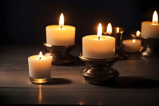 All Saints Day a Christian Holy Day. candle light glowing on table, faith, religion concept.