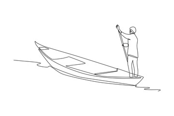 Fisherman rowing boats. Fisherman minimalist concept, Work life.