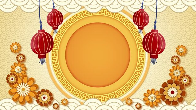 Chinese New Year background pattern present for holiday greeting card video. Chinese style ornament gold decoration with copy space.