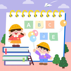 Cute children are learning hard in kindergarten