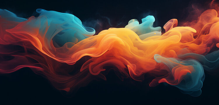 Mesmerizing neon light graffiti with swirling orange and teal clouds on a dreamy 3D texture