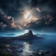 moon night over the sea