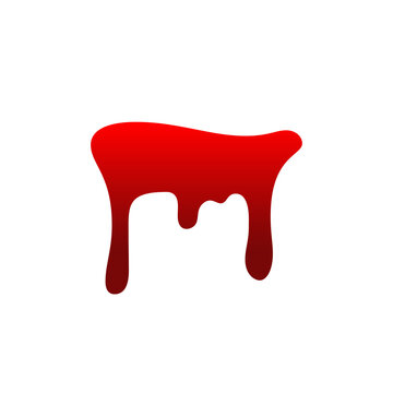 Blood drip cartoon. Halloween bloodstain isolated white background. Splatter stain. Horror drop flow. Red scare ink. Blot texture. Colorful splash. Stream bleeding. Flowing liquid Vector illustration