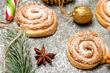 Snail cookies. Homemade baking. Cookies for the holiday. New Year's decor.