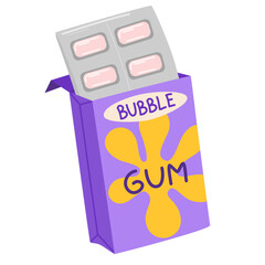 Bubble gum chewing candy. Bubblegum sugar desserts, marmalade. Sweet snack in pack for children. Vector illustrations isolated on the white background 