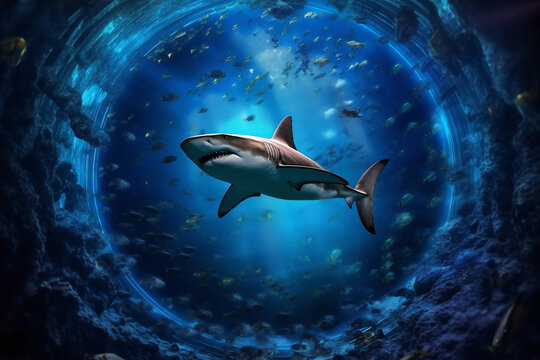 Shark Galaxy Portal A mind-bending creation depicting a portal in the ocean depths