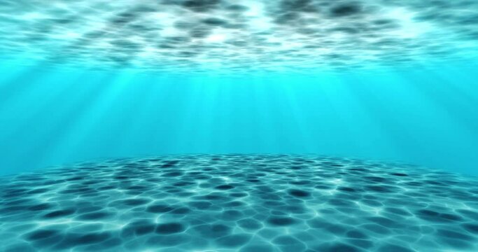 
4K Realistic surreal underwater seabed moving water animation. Looping animation of water ocean waves moving underwater with camera zoom in effect. Sunbeam tranquility transparent sea water in UHD.