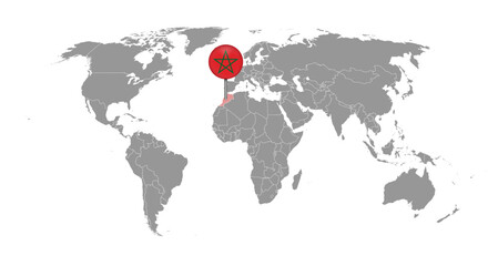 Fototapeta na wymiar Pin map with Morocco flag on world map. Vector illustration.