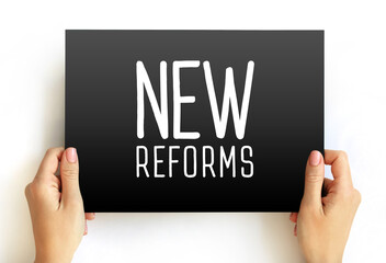 New Reforms text on card, concept background