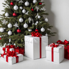 Contemporary Cheer: Christmas Tree and Gift Boxes in a Minimalist Scene