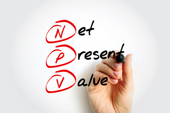 NPV Net Present Value - the cash flows at the required rate of return of your project compared to your initial investment, acronym text concept background