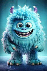 Fluffy cute but scary monster, character in the style of cartoon and children's fairy tales, for children of all ages, beautiful bright illustration wallpaper