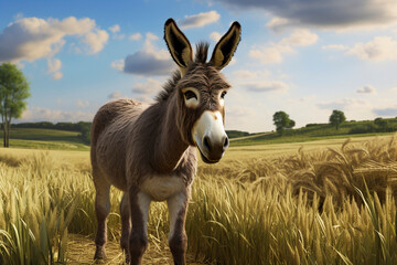 Naklejka na ściany i meble Gray donkey in the field