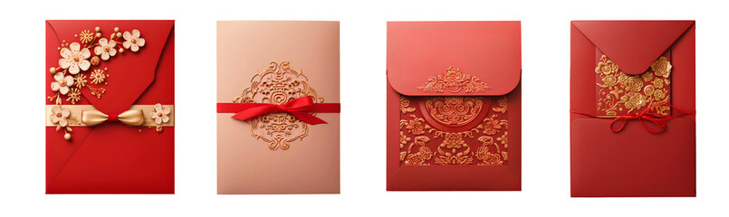chinese new year Red and gold envelope greeting card - obrazy, fototapety, plakaty
