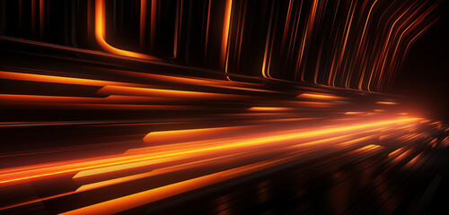 Neon light graffiti featuring a network of orange and black stripes on a bold 3D background - obrazy, fototapety, plakaty