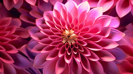 Dynamic neon light design with a pattern of pink and gold petals on a floral 3D surface