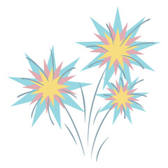 Fireworks. Flashes of multi-colored sparks from pyrotechnics. Color vector illustration. Exploding fireworks in the form of stars for a festive event. Isolated background. Cartoon style. 