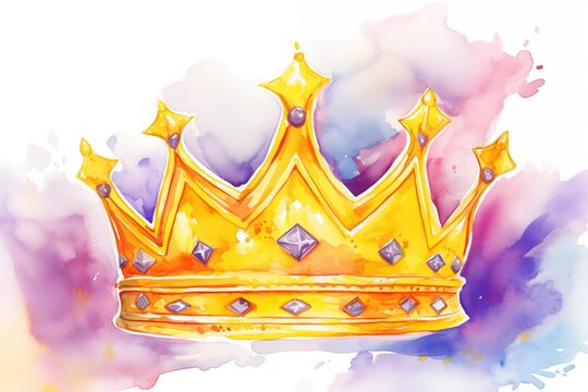 Golden crown - king crown - Watercolor illustration - creative abstract paint strokes - white background