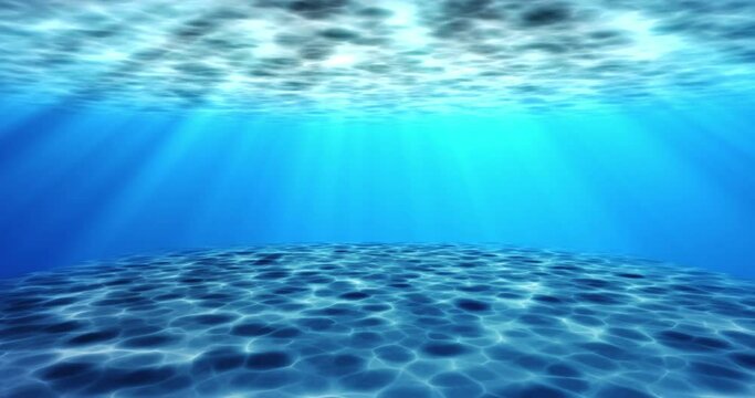 
4K Realistic surreal underwater seabed moving water animation. Looping animation of water ocean waves moving underwater with camera zoom in effect. Sunbeam tranquility transparent sea water in UHD.